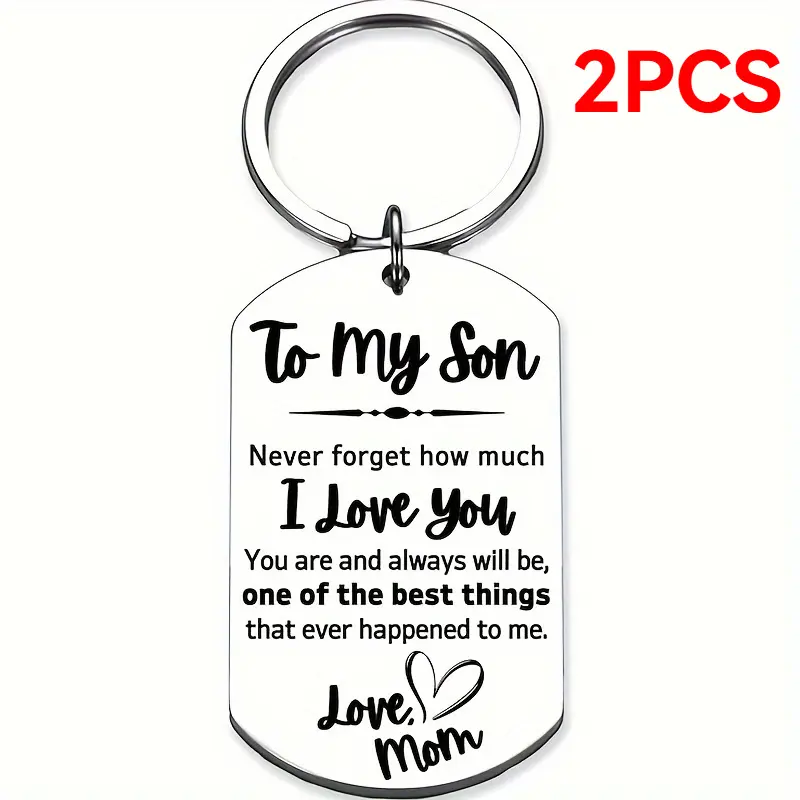 Personalized Heart Tag Stainless Steel Keychain Set for Son - 2-Piece Custom Text Keychains with Engraved 'To My Son' Message, Heart Tag Buckle, Oblong Shape, Alphabet Option, Durable Steel Gift for Birthday, Graduation, Valentine, Custom Gifts