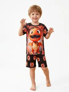Boys Dragon Pajama Set – Short Sleeve Summer Sleepwear, Flame-Retardant Soft Milk Silk, Cute Cartoon Homewear, Comfortable PJs