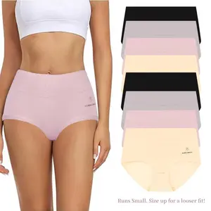 Women's High Waist Cotton Underwear in Muti-packs: 8pcs, 4pcs; - Hipster Style, Full Coverage Soft Ladies Briefs , Womenswear, Fit Breathable Everyday Cotton Underwear Solid Seamless Panties