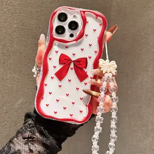 Sweet Bow Heart Pattern Phone Case Casing, Butterfly Strap, Anti-Drop Protective Cover, Valentine's Day Gift, Compatible with iPhone 17/11/12/13/14/15/16/7/8