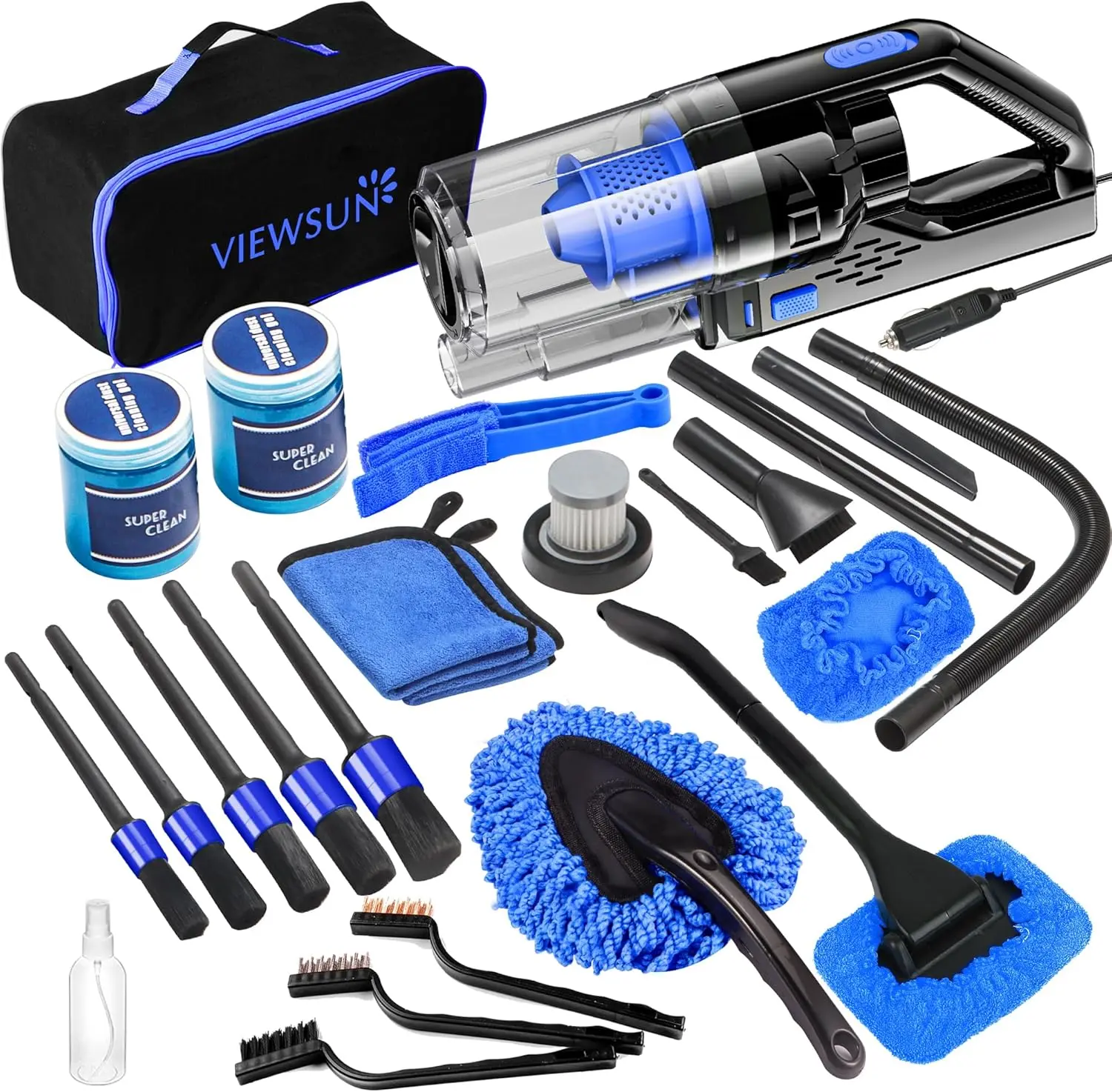 【TikTokShopBackToSchool】Viewsun Car Detailing & Cleaning Kit with High-Power Handheld Vacuum, Detailing Brush Set, Windshield Cleaner, Cleaning Gel - Complete Auto Interior Care Supplies for Men - Ideal for Birthday, Graduation Gifts, Car Care Bags, Car D