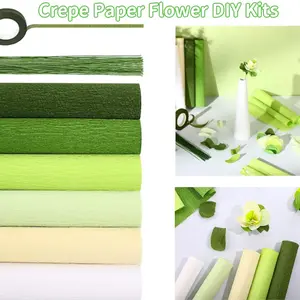 Crepe Paper 6 Rolls Green Crepe Paper Wide Crepe Paper Streamers Crepe Paper Flower Making Kits Green Floral Tape and Floral Stem Wire for Wedding Festival Party DIY Flower Crafts