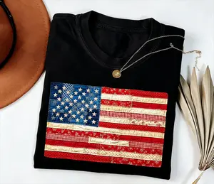 【100% cotton】 4th of July T-Shirt, Retro American Flag Tee, Patchwork USA Shirt, Patriotic Shirt, Fourth of July Shirt, USA Flag Tee, Printed Shirt