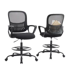 Sweet Furniture F Drafting Ergonomic Standing Chair, Counter Home Office Chairs with Flip-up Armrests and Adjustable Foot-Ring for Bar Height Desk