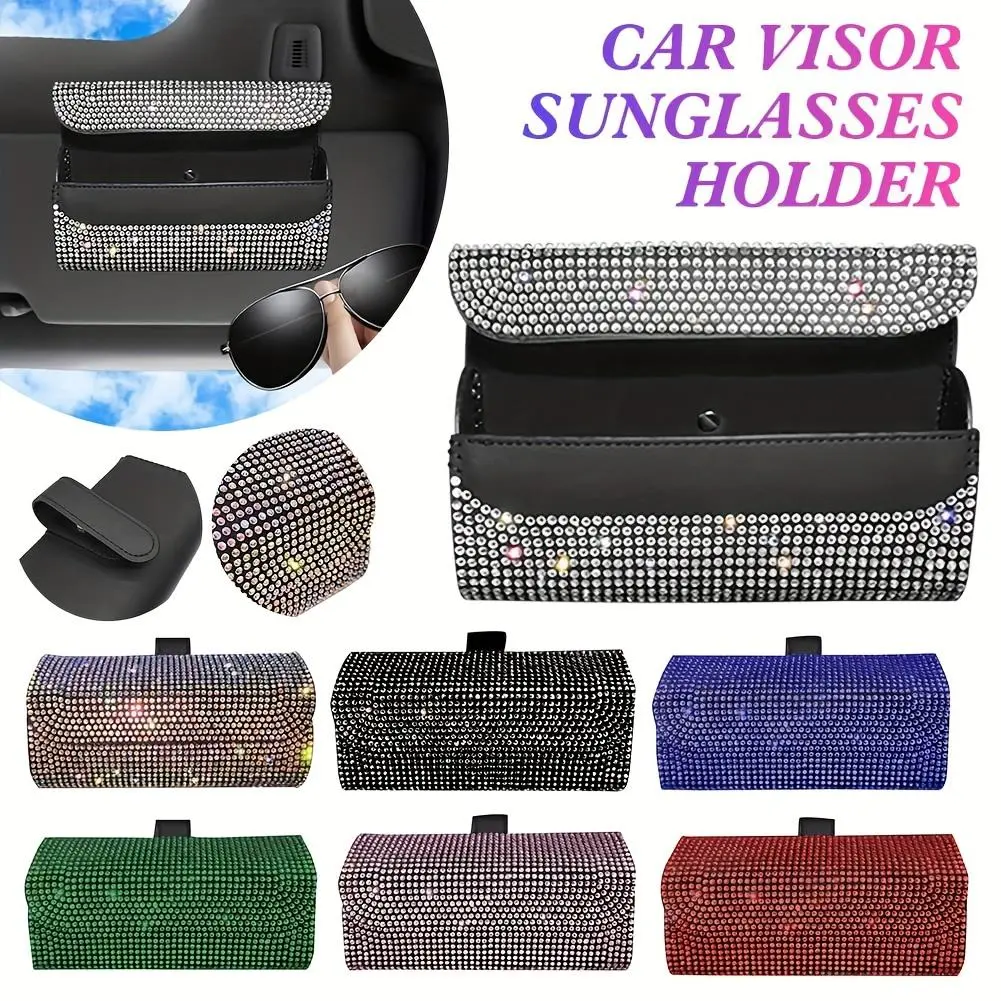 Car hot diamond car glasses case Multifunctional car visor Glasses clip Storage box Diamond-encrusted cute lady Car Storage Organizer