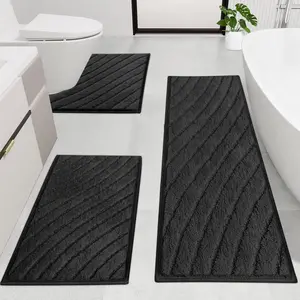 HEBEMAT Washable Bathroom Rugs Sets, bathroom carpet, 3 Piece Bathroom Shower Rugs with U-Shaped Contour Toilet Mat Absorbent Microfiber Plush, Bath Mats Non Slip Bath Rugs Machine Washable Shaggy Bath Mat Set