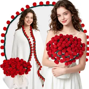 BUYHAPPY Magic Bloom Blanket Bouquet, 2-in-1 Handmade Crochet Rose Flower Throw & Floral Decor, Mother's Day Birthday Gift for Girls