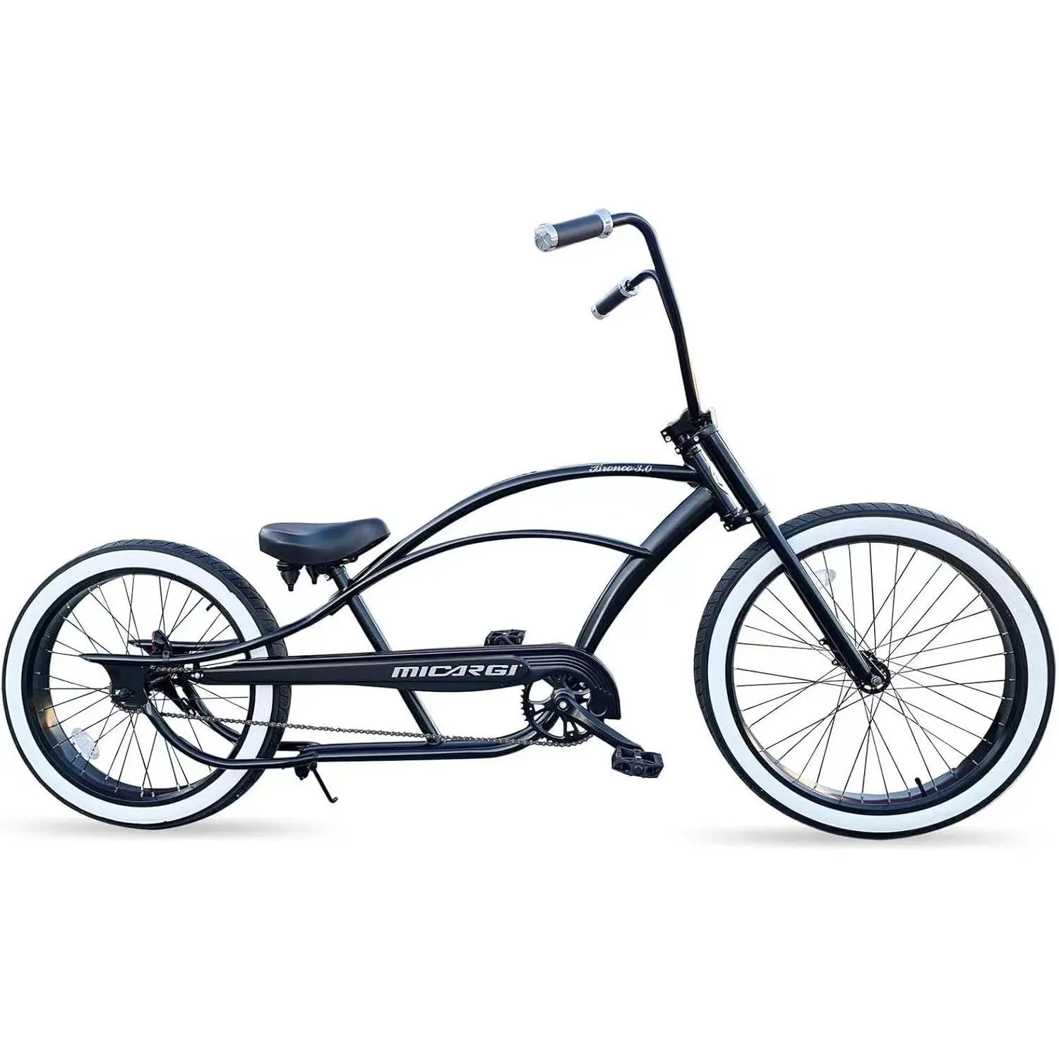 MICARGI Bronco 3.0 Mens Cruiser Bicycles 26/29 inch Long Beach Cruiser Bike with Coaster Brakes Front/Rear White Wall Tires/Black Ties lowrider bikes