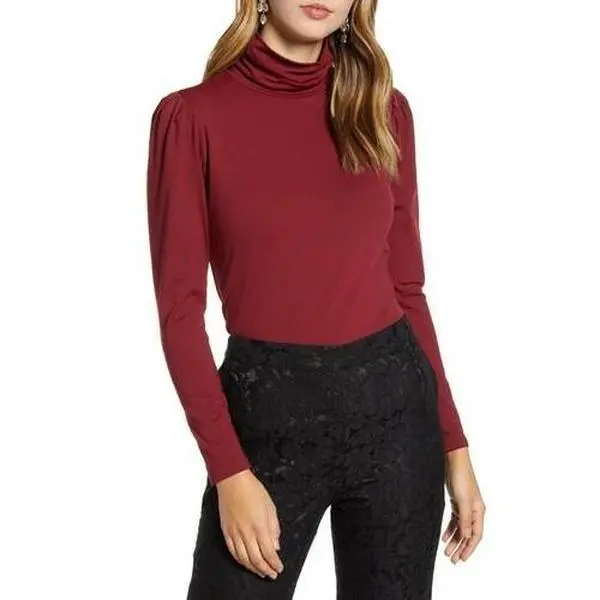 Women's Rachel Parcell Puff Shoulder Turtleneck, Size X-Large - Red