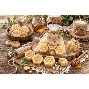 Unscented Beeswax Honeycomb Wax Melts – Rustic Party Favors (Bulk Beige Set)