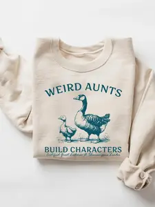 Women's Fitted Round Neck Long Sleeve Knit Fleece Pullover, Fun Goose Slogan Print Sweatshirt, Fall Winter Casual Style, New Year Sale