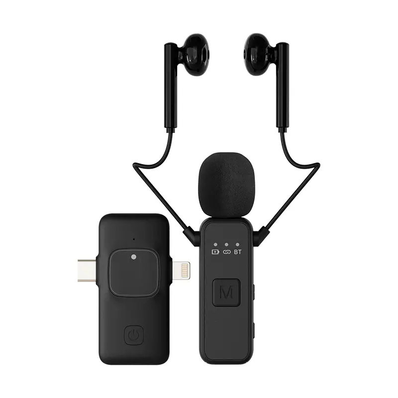 Compact Wireless Lavalier Microphone with Audio Monitoring Earphones, Rechargeable Plug-and-Play Clip-On Lapel Mic, Dual Lightning-USB Type-C Receiver, Stable Connection Device for iPhone & Android, Outdoors Karaoke, Content Creators Streaming