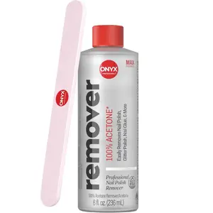 100% Pure Acetone Nail Polish Remover Kit with 7 inch Nail File, 8 fl oz - Made in USA, Maximum-Strength Gel Polish Remover, Artificial & Glitter Nail Polish