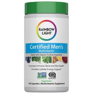 Rainbow Light Multivitamin for Men | 120 Capsules | Made with Organic Fruits and Vegetables | Supports Immune and Bone Health | Includes a Prebiotic & Probiotic Blend