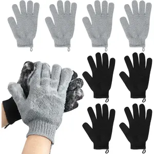 Exfoliating Gloves for Big Hands 8Pack - Lengthened Large Double-Sided Shower Gloves for Shower, Spa, Massage, 4 Black 4 Gray Large Bath Gloves