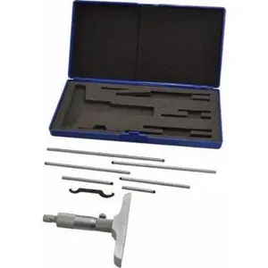 Value Collection Mechanical Depth Micrometer: 6'' Range, 6 Rod Ball Thimble, 4'' Base Length, 0.001'' Graduation, 0.1772'' Rod Dia 602-3020