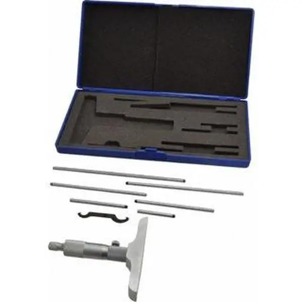 Value Collection Mechanical Depth Micrometer: 6'' Range, 6 Rod Ball Thimble, 4'' Base Length, 0.001'' Graduation, 0.1772'' Rod Dia 602-3020