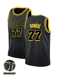 Men's DONCIC # 77 Black Basketball Jersey, Basketball Shirt, Round Neck Loose Fit Breathable Comfort, Unisex Outdoor Activity Wear, All Seasons Casual Style