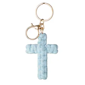 Macrame Cross Keychain,Jesus Key Chain Christian Religious Symbolism Car Accessories Handmade Soft Cross Keychain Boho Decor for Women Men Gifts