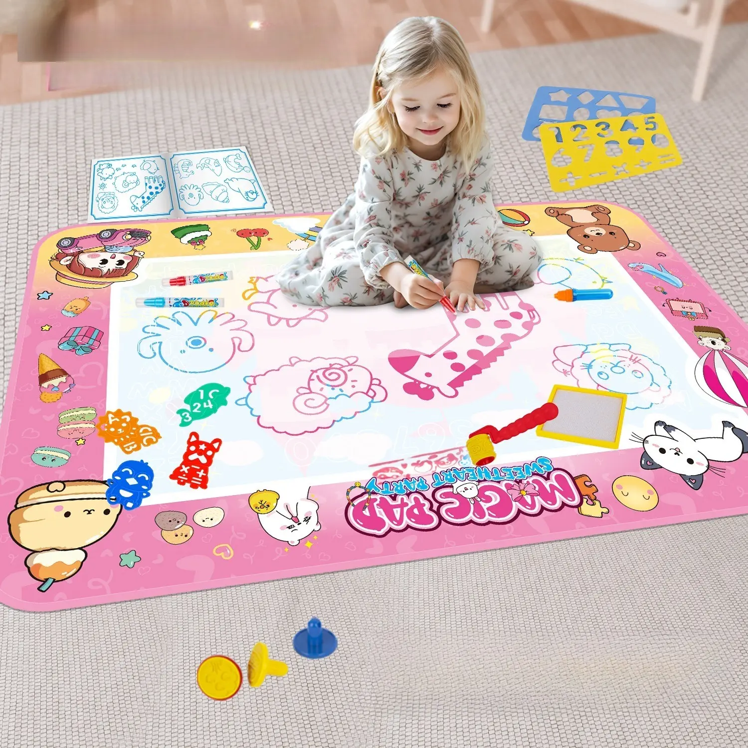 Cartoon Pattern Water Painting Mat, Creative DIY Painting Supplies, Reusable Water Painting Mat, DIY Painting Toy for Girls, Water Doodle Mat