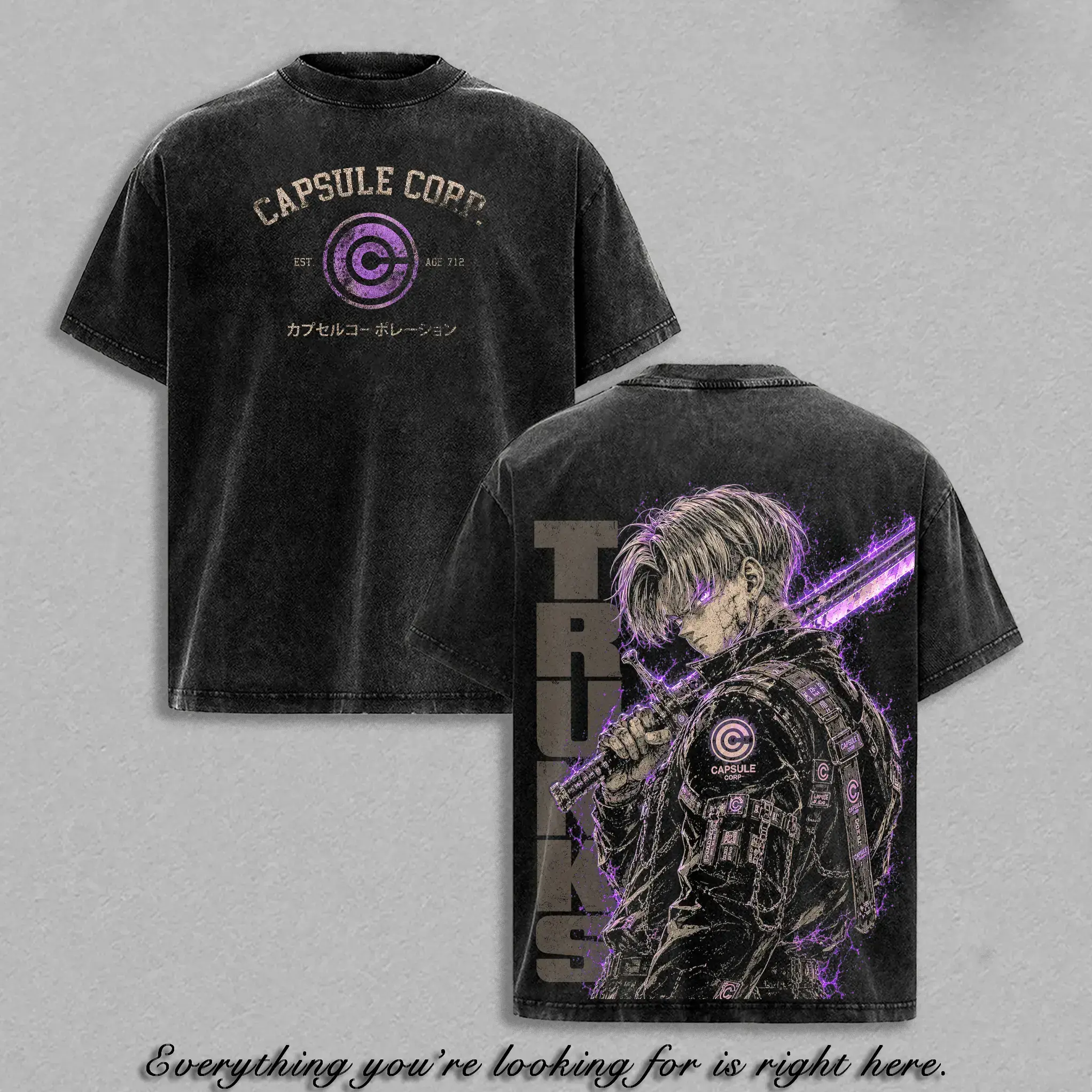 Future Trunks Graphic T-Shirt, Unisex Vintage Washed 230gsm Heavy Cotton, Classic Crew Neck Oversized Anime Streetwear, Anime Lovers, Cold Wash, Dbz Fans, Exceptional Quality, 7-Day Return Policy, Free Expedited Shipping Menswear Tops, Loose-Fitting, Retr