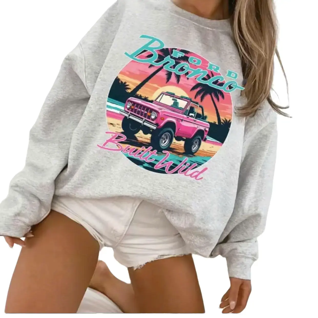 Bronco Girl Built Wild Sweatshirt, Ford Lovers Sweater, Car Lovers Winter Long-Sleeve for Her
