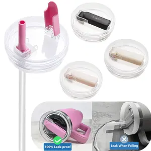 DIPESI Leak-proof Flip-top Straw 2-pack 40oz Glass Lid Removable Beverage Protector 360° Rotating Silicone Spout for Stanley Quencher Insulated Mugs Dishwasher Safe - Detachable