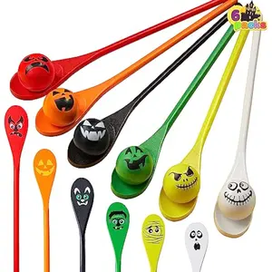 6 Pcs Halloween Egg and Spoon Race Game Set; Eyeballs and Spoons with Assorted Colors for Kids Adults Halloween Outdoor Fun Games, Party Favor Supplies, Classroom Activities