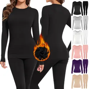 Women's 2-Piece Long Johns Thermal Underwear Set- Comfortable Warm Base Layer Long Sleeve Crew Neck Shirt & leggings for Winter Cold Weather, Base Layer Lounge Set for Women Top Bottom, Women's Thermals Set for Indoor Outdoor Activities
