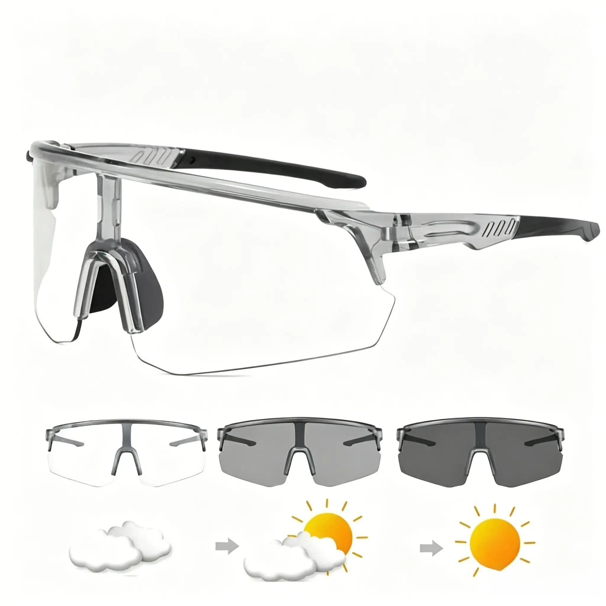 Photochromic Protective Eyewear Unisex Cycling Sports Windproof Sunglasses