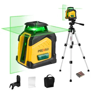 #Summervibes PREXISO 360° Laser Level with Tripod, 100Ft Dual Power Self Leveling Cross Line Laser- Wide Angle Vertical Line for Construction, Floor Tile, Renovation with Magnetic Base, Wall Panel Stand, Carry Bag