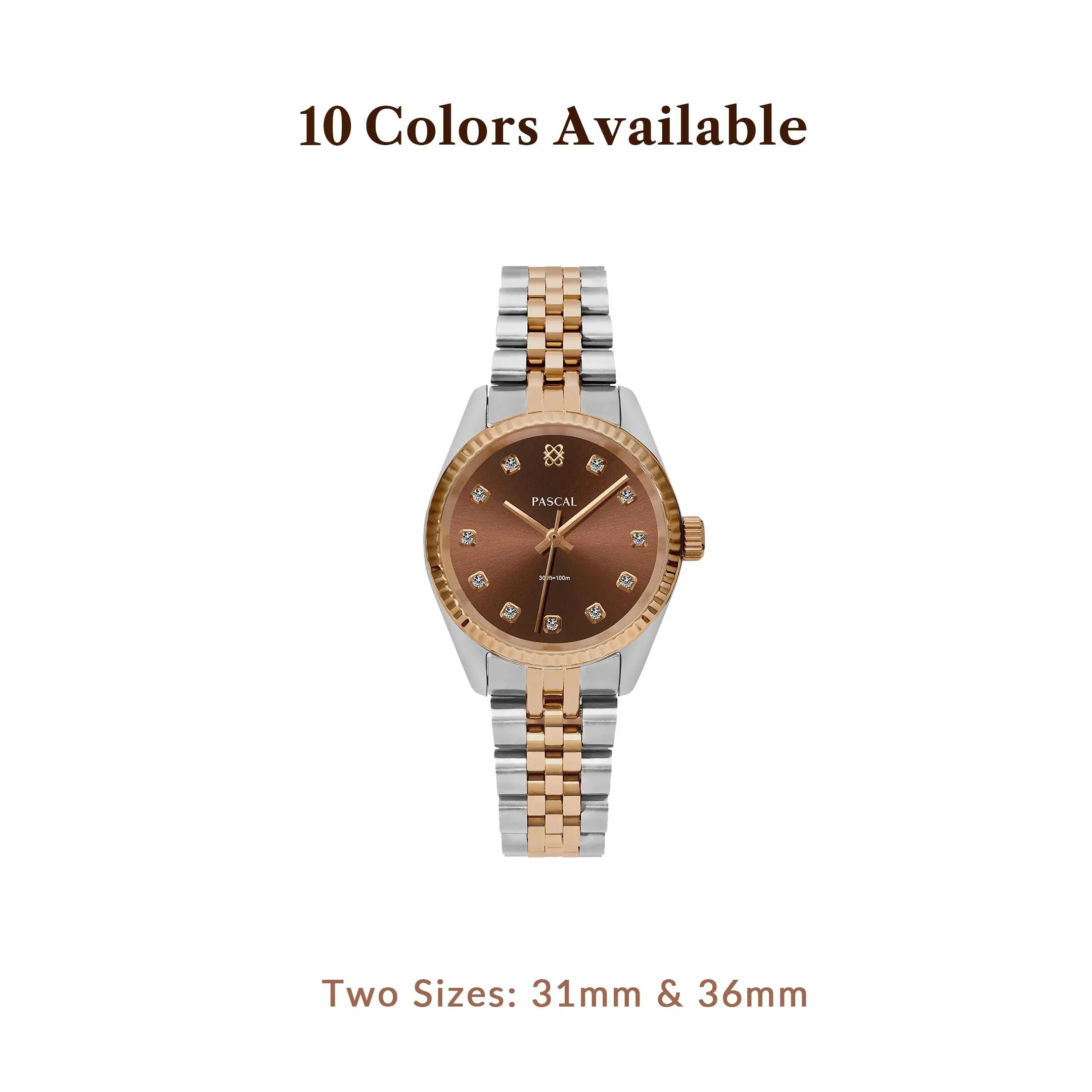 PASCAL Timeless Classic Diamond Watch for Women & Men 31mm & 36mm with White Lab-Grown Diamonds Swiss Ronda 763 Quartz Movement Stainless Steel Bracelet Everyday Luxury Gift