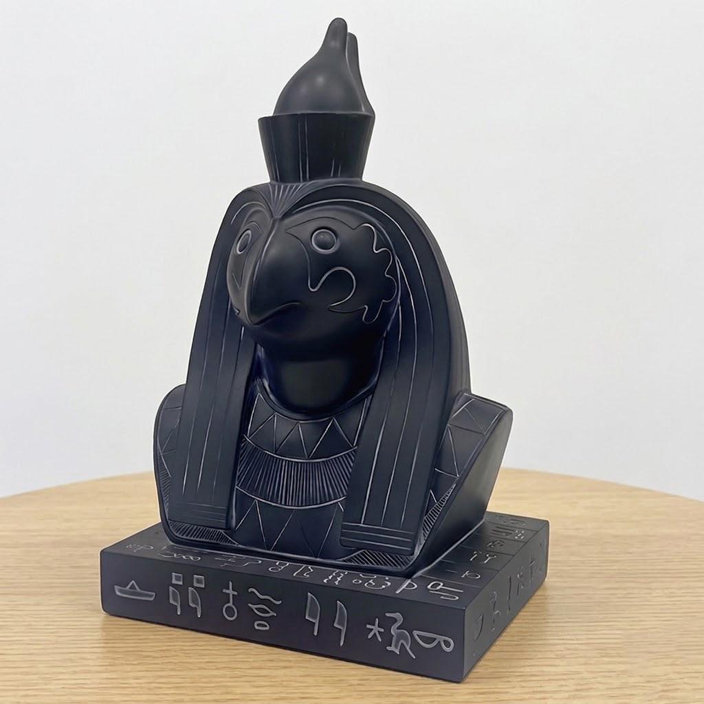 Ancient Egyptian Horus Falcon God Bust - Black Resin Pharaoh Horus Statue with Hieroglyphic Base | Mythological Sky God Sculpture for Executive Office, Library, Study | Premium Egyptian Protector Collectible Gift