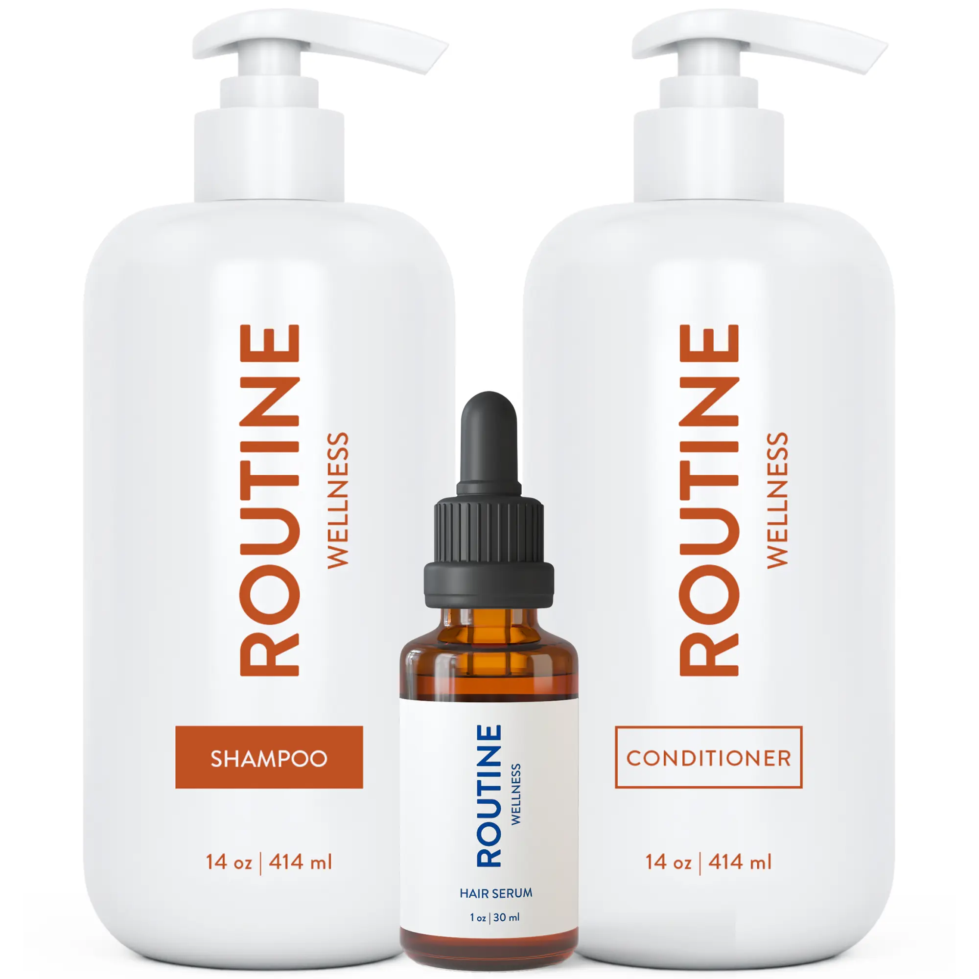 Routine Wellness Anti-Thinning Volumizing Shampoo & Conditioner Set for Thinning Hair 14 oz Coconut Vanilla Scent + 1oz Serum Hydrate Moisturize Dry Damaged Hair Care