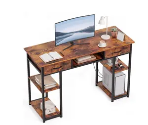 Small Desk with Fabric Drawers & Storage Shelves, 48 Inch Computer Desk Modern Writing Desk Study Table for Home Office, Brown Rust
