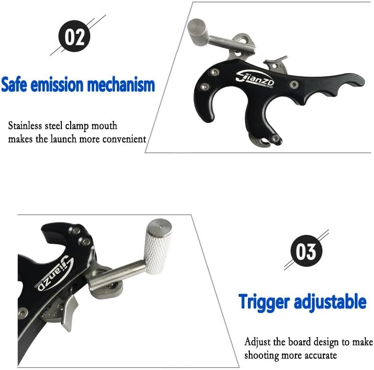 JIANZD Archery Compound Bow Release - 4-FingerThumb Release Aid for Compound Bows, Bowfishing &Hunting (Black Silver)