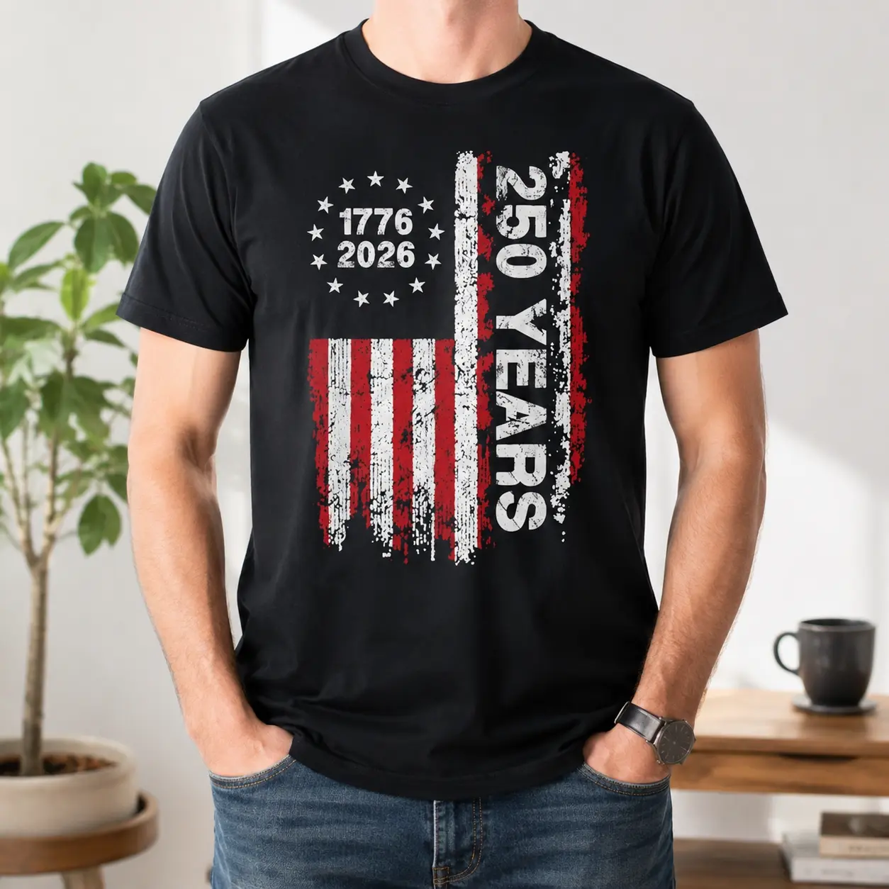 Premium Soft Cotton Unisex Vintage Distressed Betsy Ross American Flag Crew Neck T-Shirt Family BBQ Holiday Gift