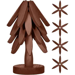 Wooden Cup Coaster Set,Tree Shape Trivet Set,Tree Coasters- 4 Wooden Trivets + 1 Stand stored for hot Dish/Pot/Bowl/teapot/hot Pot Set (Brown)