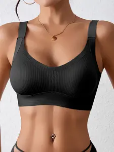 Women's Solid Wireless Bra, Breathable Comfortable Detachable Pads Bra, Women's Minimalist Lingerie for All Seasons, Womenswear