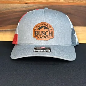 Red, white & Busch Light leather patch hat