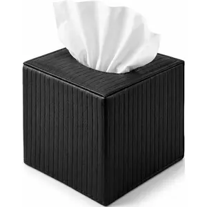 Black Square PU Leather Tissue Box Cover with Magnetic Bottom – Stylish Cube Holder for Napkins, Decorative for Bathroom, Living Room, Office, Car, Nightstand