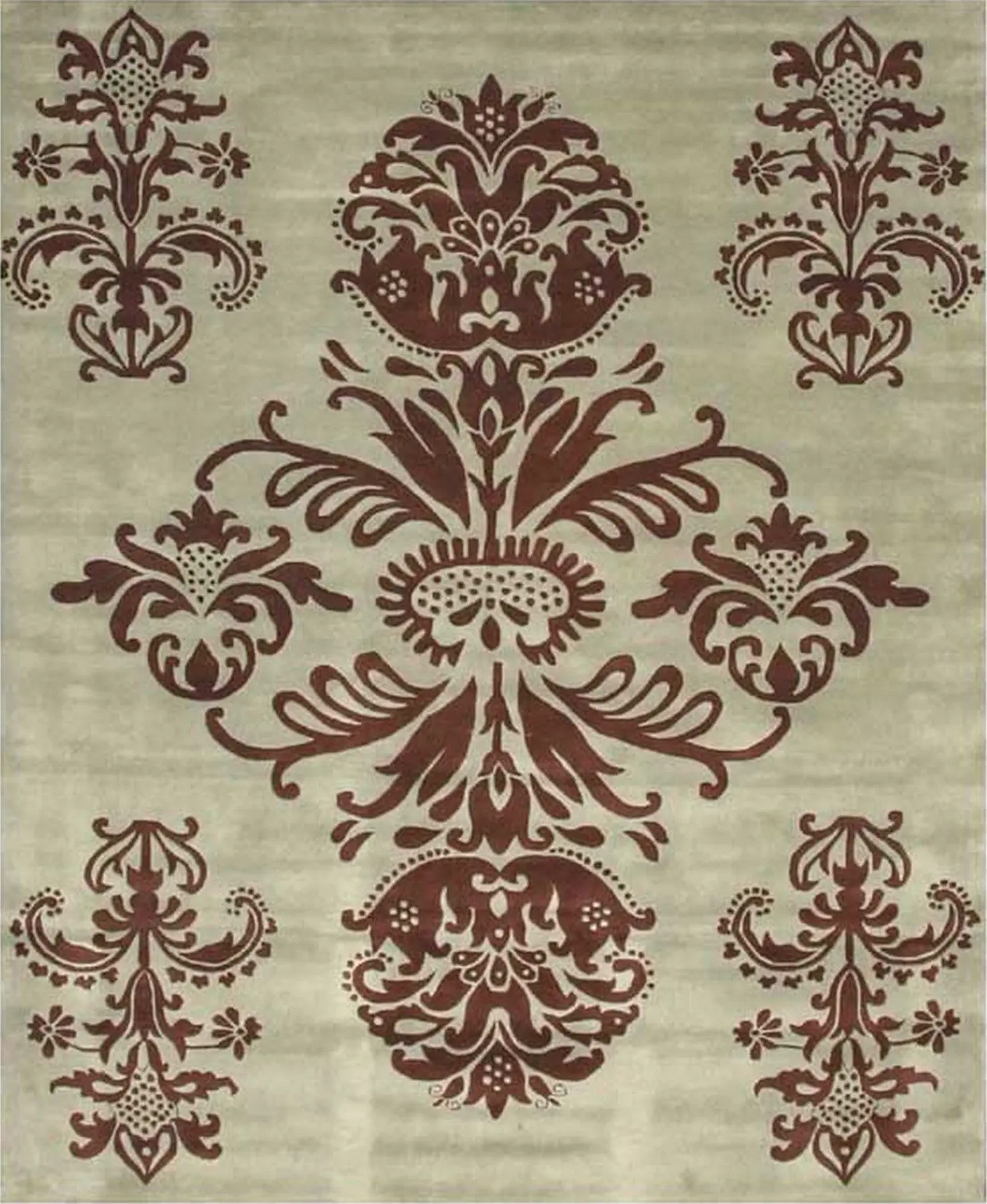 Lila Inviting Green and Burgundy Hand Tufted Wool & Viscose Rug