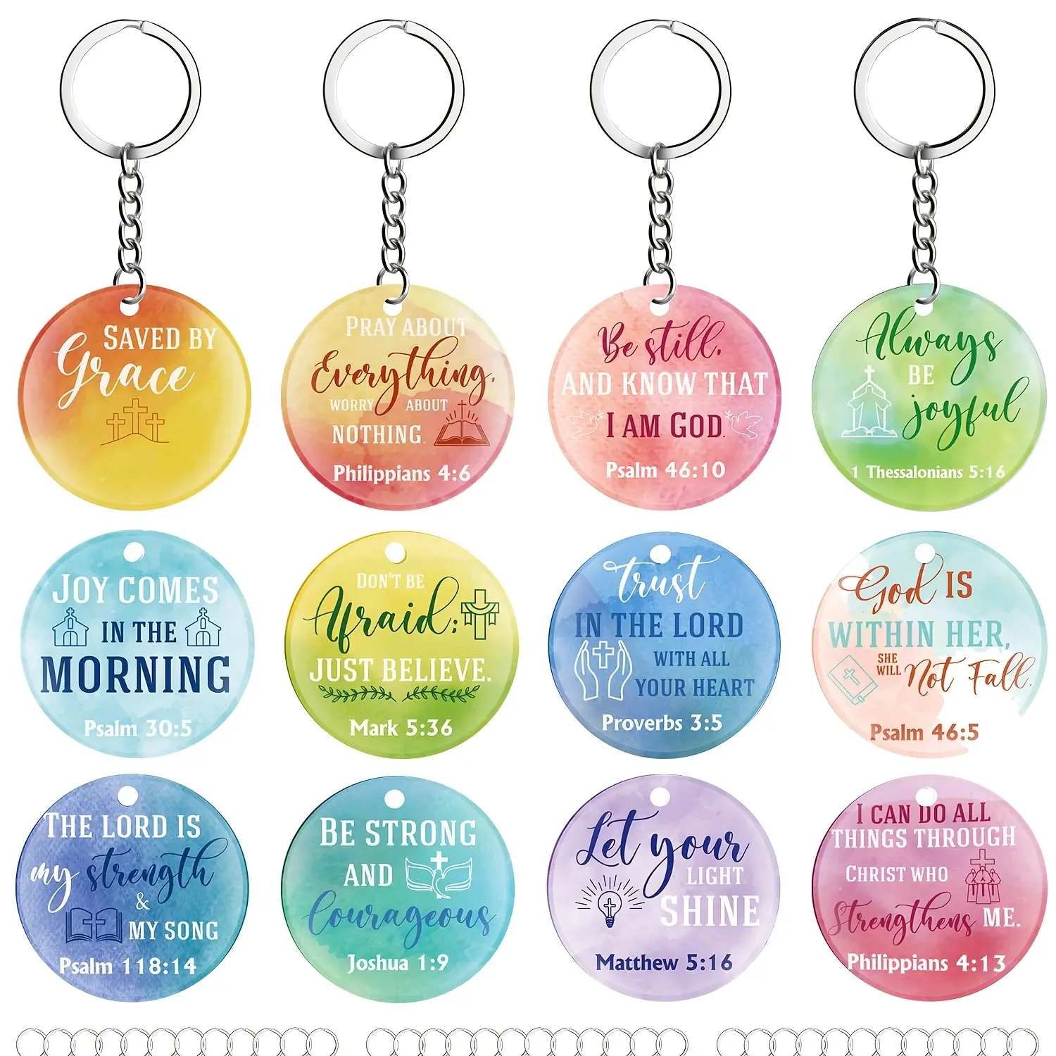 2D Flat, 36pcs Acrylic Christian Keychain Floral Bible Verse Keychain Religious Scripture Gifts Jewelry Gifts for Women Men