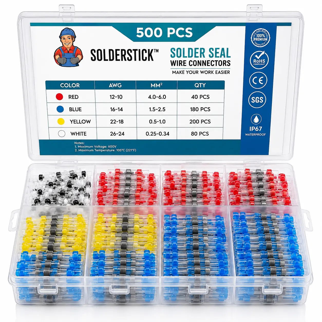 SolderStick Waterproof Solder Seal Wire Connectors – Heat Shrink Butt Splice Connectors for Automotive, Marine, Trailer, RV & DIY Wiring