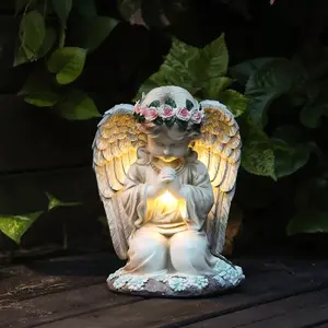 Outdoor Solar Angel Girl Garden Resin Statue Light Up Statue Ornament Craft Courtyard Lamp Garden Sculptures Statues Light Decoration Garden Accessories