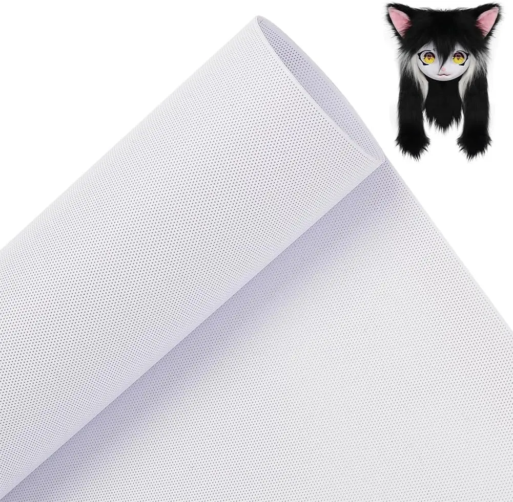 BENECREAT Custom Fursuit Eye Mesh, 39X11.8Inch White PVC Plastic Net 0.2Mm Thick Waterproof Printable Mesh for Furries Cosplay, Props, Fursuits, Craft Making, Hole: 0.5Mm