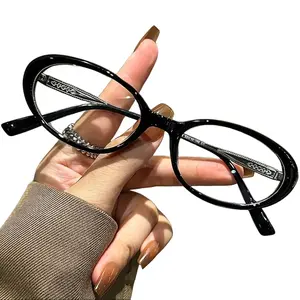 Women's Small Oval Vintage-Inspired Glasses Lightweight Full Frame with Decorative Hinges Elegant Slimming Design for Stylish Everyday Wear