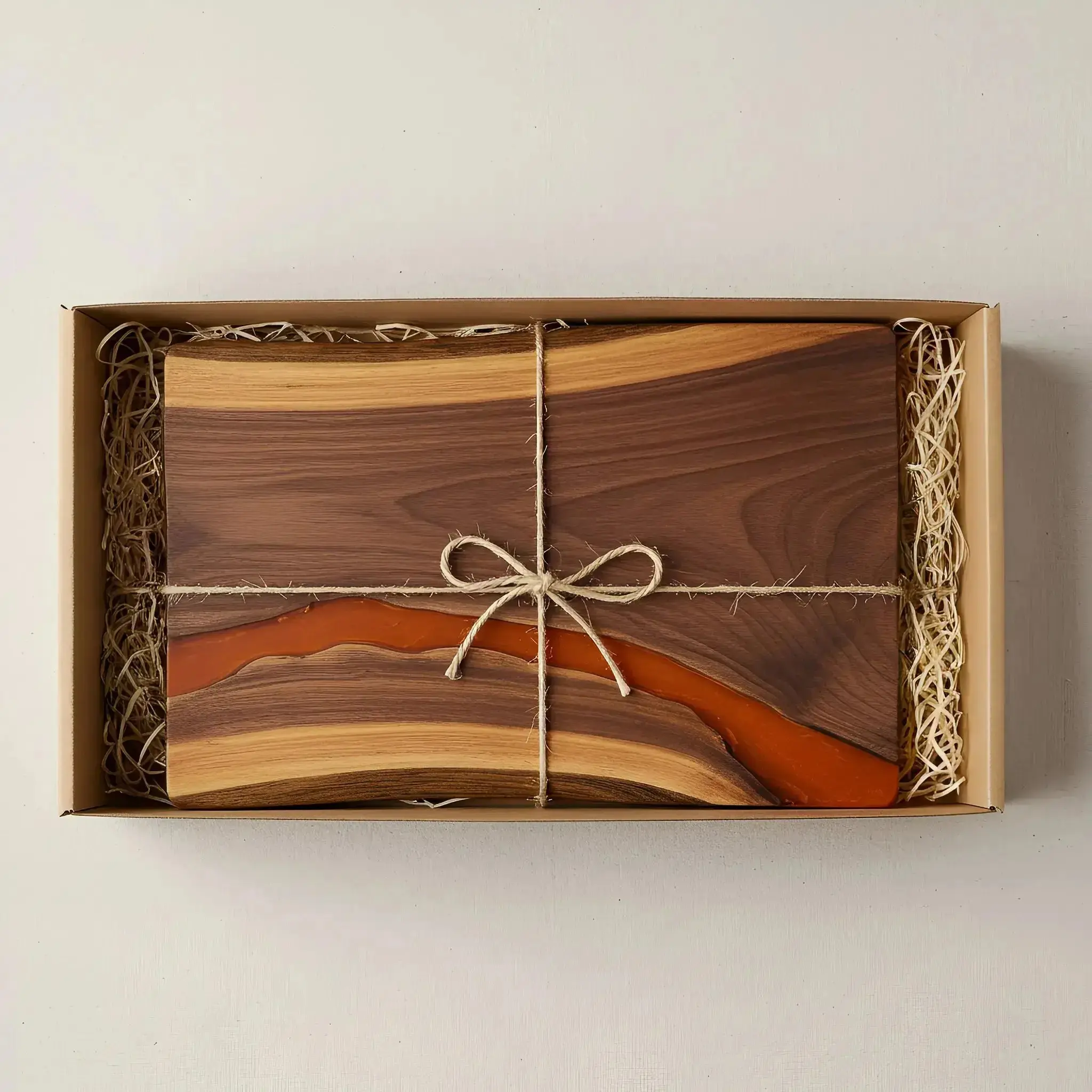 Live Edge Epoxy Charcuterie Board with Burnt Orange Resin