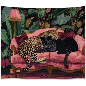 Vintage Y2K Brown Tiger And Leopard Print Tapestry  Maximalist Dorm Wall Hanging Decor Classic Cheetah Print Tapestries For Home Living Room Wall Decor White40x60inch