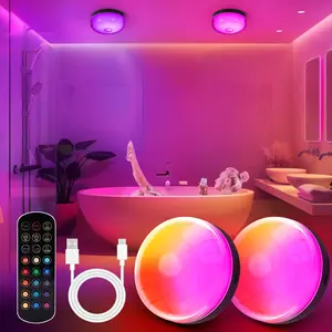 Rechargeable Shower Lamp 2-Pack, Battery-Powered No-Wiring Customizable LED Lights with 15 Color-Changing Mood Settings, Colorful Backlight for Bathroom Decor, Home Decor & Bedroom Accessories